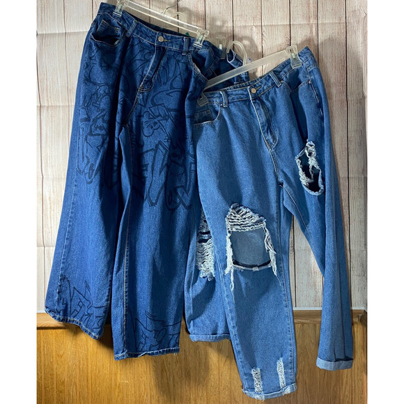 Shein Lot of 3 Pairs of Jeans Size 0XL 33 Waist Skater Punk Destroyed Graffiti - Picture 1 of 12